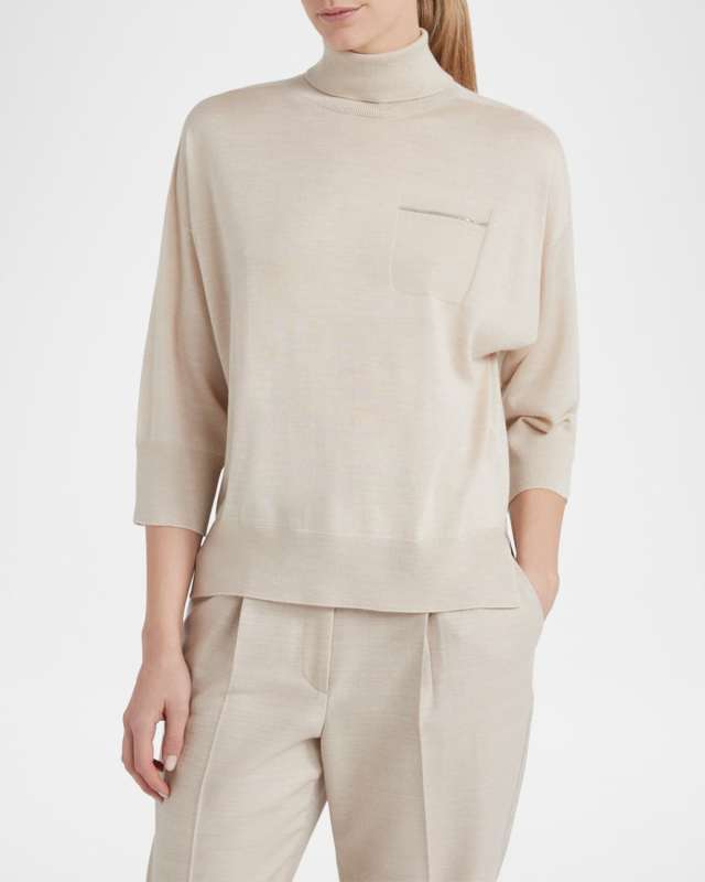 Turtleneck Cashmere-Silk Sweater